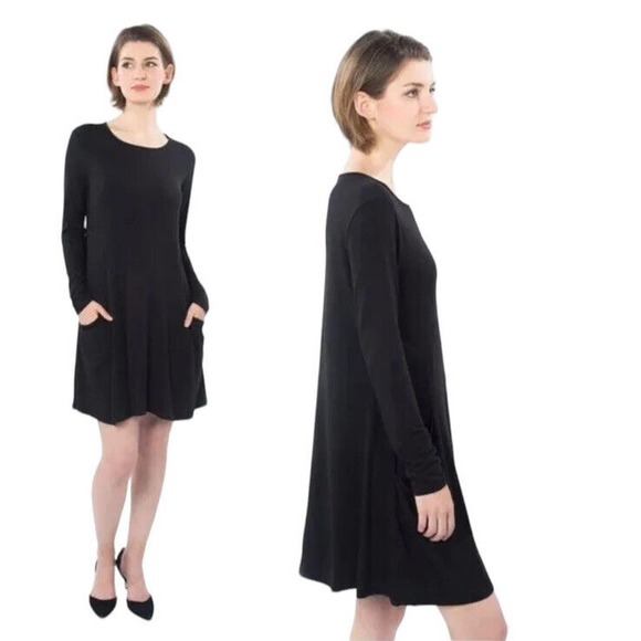 BETABRAND The Sweatshirt Silk Modal Travel A Line Swing Dress Black Size XXL - Picture 3 of 15